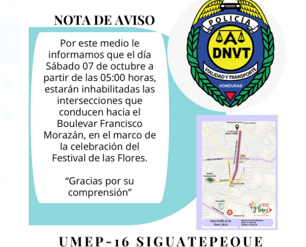 UMEP-16 informa sobre rutas alternas en Siguatepeque mañana sábado 7 de octubre
